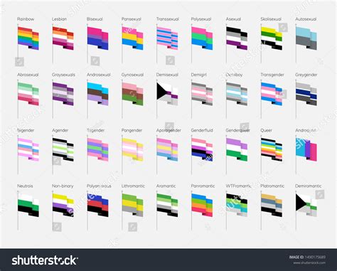 Lgbt Symbols Flat Pride Flags List Vetor Stock Livre De Direitos