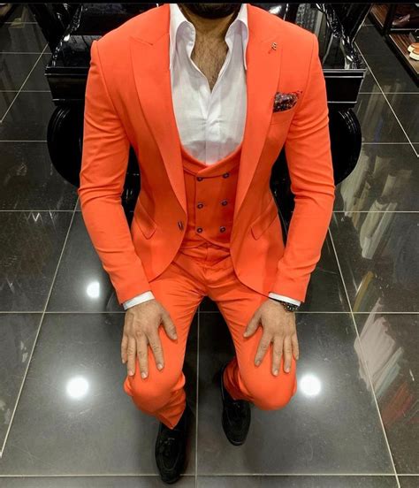 Men Orange Suit 3 Piece Formal Fashion Designer Slim Fit Party Etsy