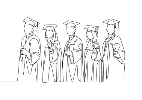 Happy Graduate With Diploma Continuous Line Drawing Stock Vector