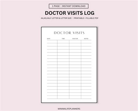 Printable Doctor Visits Tracker Template Appointment Log Etsy