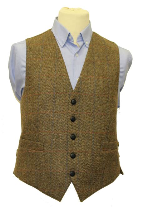 Mens Full Back Wool Tweed Vest Brown From Ireland