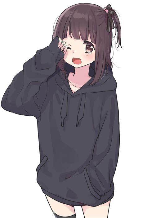 Hoodie Cute Anime Girl With Black Hair