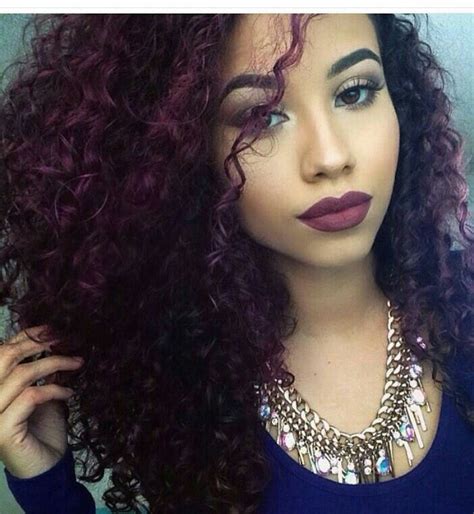 Red Purple Curly Hair Hair Color Plum Dyed Hair Purple Plum Hair