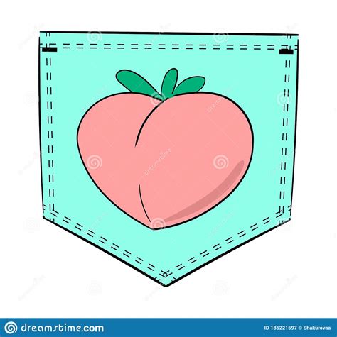 Cute Peach Pictured On A Pocket Vector Illustration Print On The