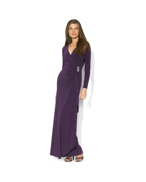Lauren By Ralph Lauren Long Sleeve Embellished Gown In Purple Lyst