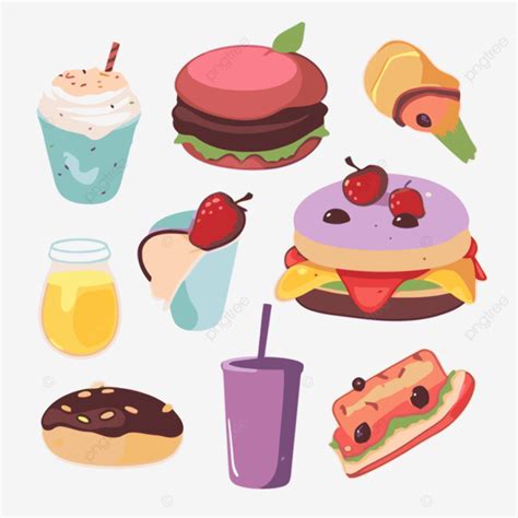 Calories Clipart Flat Food Icons In Cartoon Style Vector Cartoon