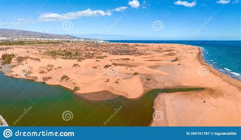 Panoramic Aerial Scene Of The Maspalomas Dunes In Playa Del Ingles