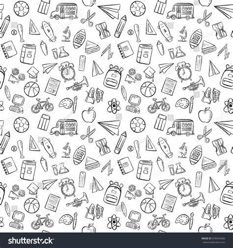 Back School Doodle Seamless Pattern Background Stock Vector Royalty