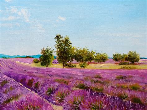 Lavender Fields Art Painting Original Landscape Lavender Wall Etsy