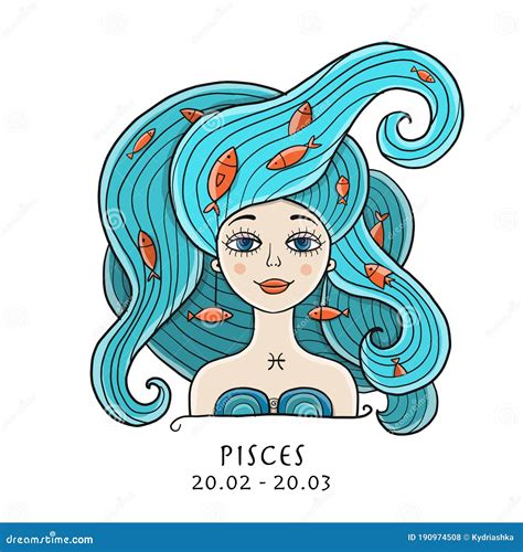 Illustration Of Pisces Zodiac Sign Element Of Water Beautiful Girl