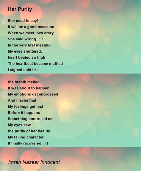 Her Purity Poem By Imran Nazeer Innocent Poem Hunter