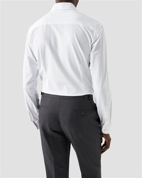 White Four Way Stretch Shirt Geometric Contrast Details Eton