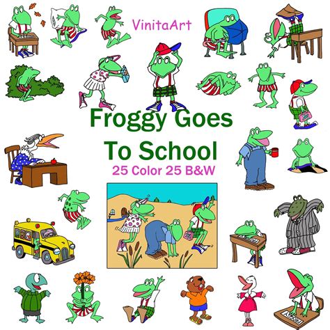 Froggy Goes To School Clip Art Frogs Printable Coloring Page