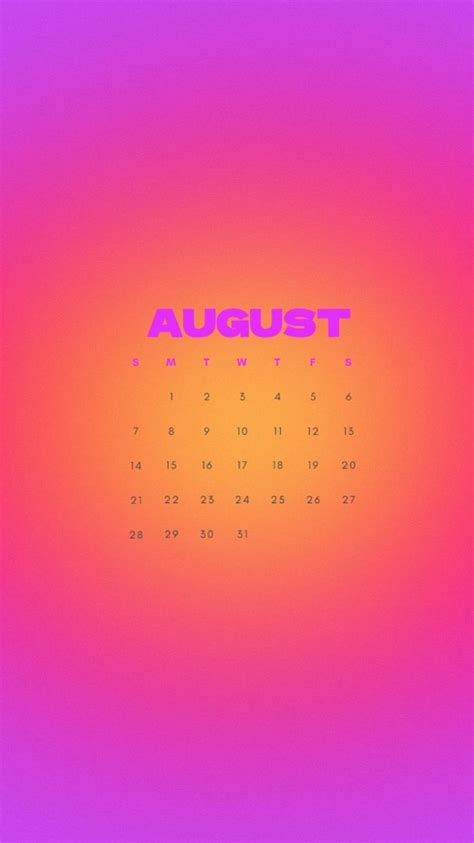 Neon Summer Aesthetic August Calendar Planner Iphone Background Phone