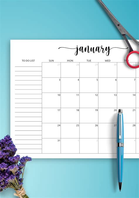 Paper To Do List Calendar 2021 Monthly Planner Printable Organizer