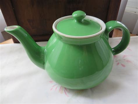 Vintage Hall China Teapot Green Pottery Tea Pot Mcm Mid Etsy