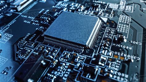 Close Up Macro Shot Of A Microchip Cpu Processor With Printed Circuit