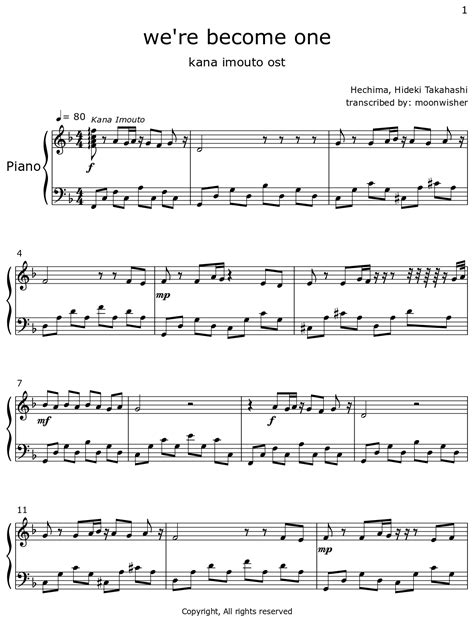 Were Become One Sheet Music For Piano