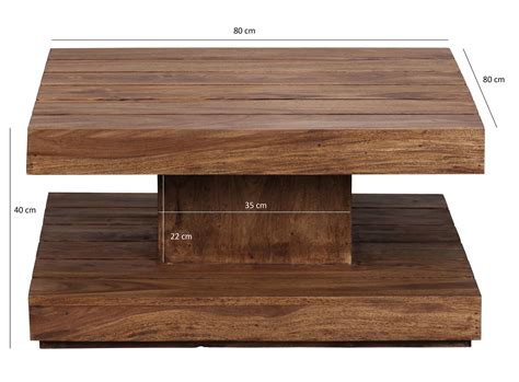 WERAN Couchtisch SIRA Massiv-Holz Sheesham 80 cm breit Wohnzimmer-Tisch Design dunkel-braun ...