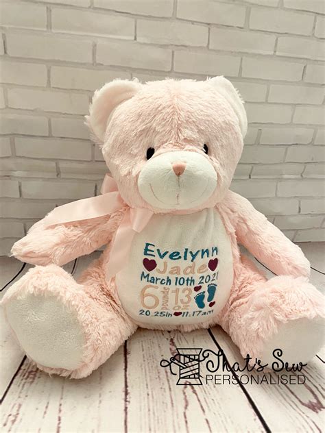 Personalised Embroidered Pink Bear Teddy Bear Soft Toy New Etsy