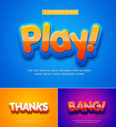 Cartoon Colorful 3d Text Style Effect Mockup You Will Get 4 Styles