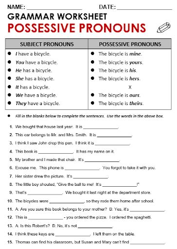 Possessive Pronouns Exercises Pdf With Answers Exercise