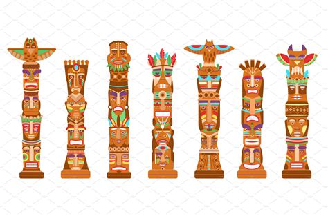 Mask Totem Poles Hawaii Tiki Totems Background Graphics ~ Creative