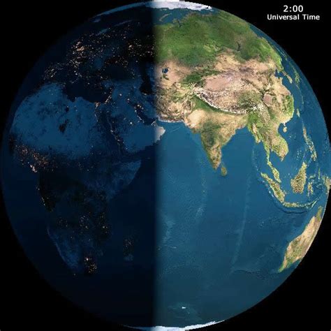 The map above shows where on earth it is currently day time, night time, or twilight. What Makes Day and Night?