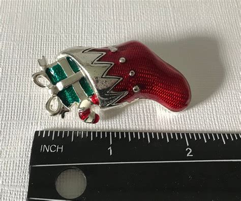 Vintage Christmas Stocking Brooch Stocking Pin Red And Etsy