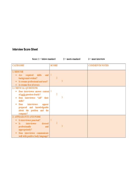 Interview Score Sheet 5 Free Templates In Pdf Word Excel Download
