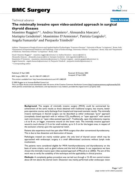 PDF The Minimally Invasive Open Video Assisted Approach In Surgical