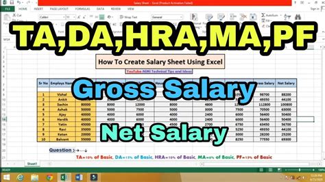 Salary Sheet In Excel Ta Da Hra Ma Pf Gross Salary Net Salary