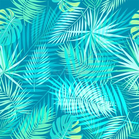 Tropical Jungle Palm Leaves Seamless Pattern Neon Colors Stock Vector