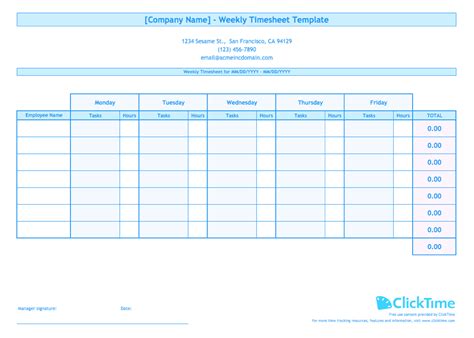 Weekly Timesheet Template For Multiple Employees Clicktime