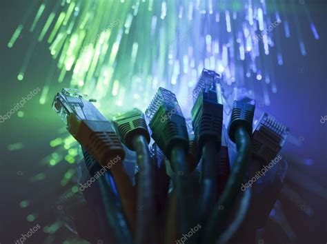 Network Cables With Fiber Optical Background Stock Photo By ©sqback