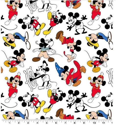 Disney Mickey Mouse Cotton Fabric Mickey Through The Years Etsy