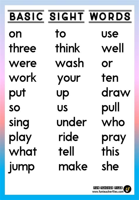 Basic Sight Words Chart Fun Teacher Files Images