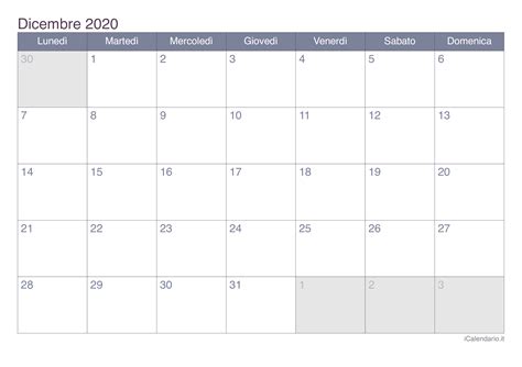 Calendario Dicembre 2020 Da Stampare Icalendarioit