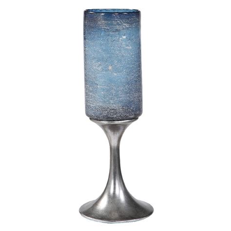 20 Blue Blown Glass Metal Candle Holder With Candle Overstock 29148027
