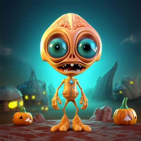 Premium Ai Image Cosmic Encounters 3d Cartoon Halloween Aliens