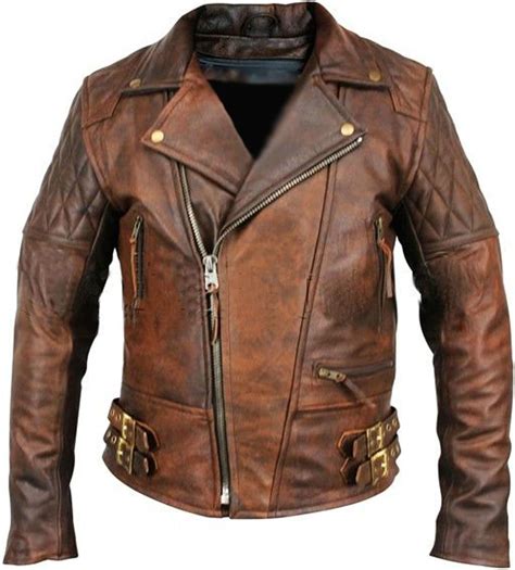 Men Mens Biker Vintage Antique Brown Cafe Racer Real Leather Jacket Motorcycle Coats Jackets