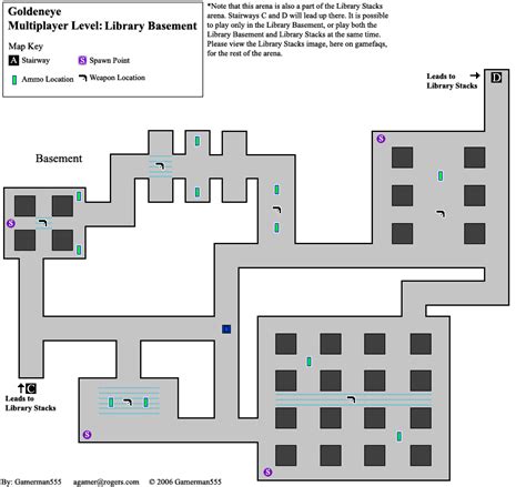 Goldeneye 007 Library Basement Multiplayer Level Map Map For Nintendo
