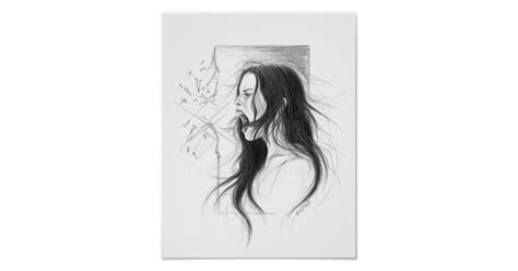 Screaming Angry Woman Pencil Drawing Poster