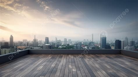 Cityscape Background Adds Depth To 3d Rendered Rooftop Balcony Rooftop