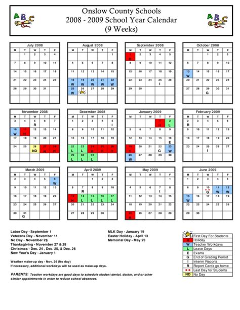 Onslow County Schools 12 Month Calendar Juana Marabel