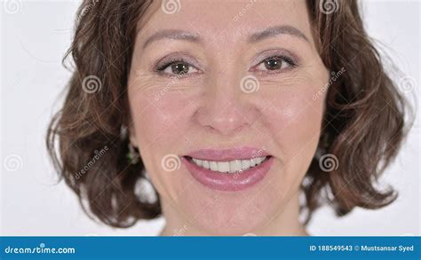Close Up Of Smiling Old Woman Face Cheerful Stock Image Image Of