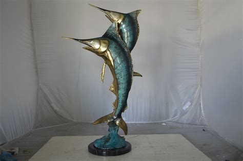 Pair Of Marlin Fish Bronze Statue Size 16l X 7w X 31h Nifao