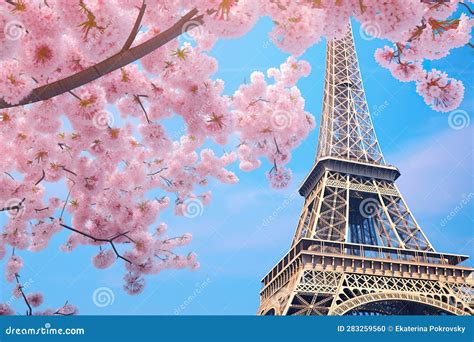 Spring In Paris Beautiful Cherry Blossom Tree And The Eiffel Tower