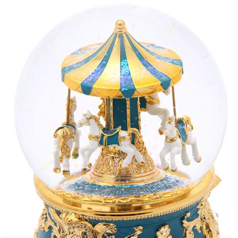 Carousel Music Snow Globe Malachite Green Bright Golden Classical