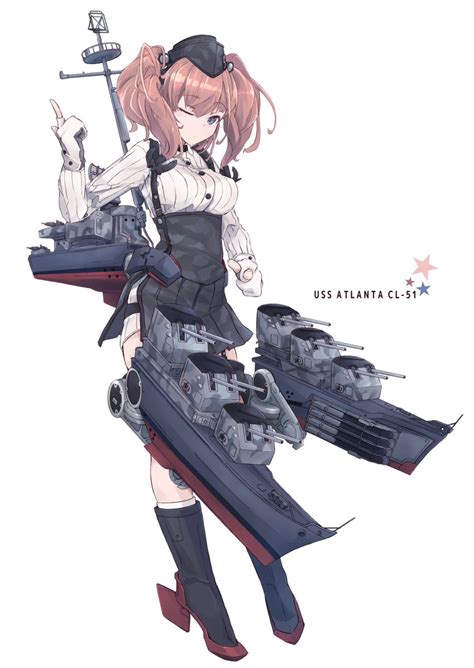 safebooru 1girl anchor hair ornament anti aircraft anti aircraft gun atlanta kancolle black